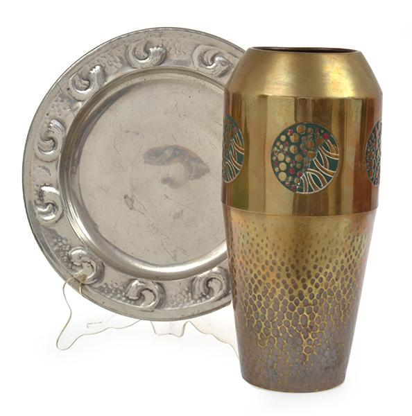 TUDRIC PEWTER PLATE AND WMF BRASS VASE DENTS
