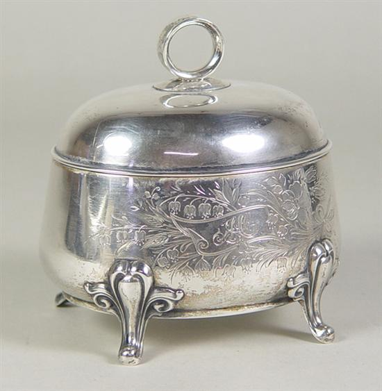 800 Silver Dresser Box Oval form with foliate engraving with