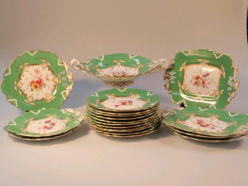 A 19thC Rockingham style porcelain dessert service decorated with sprays