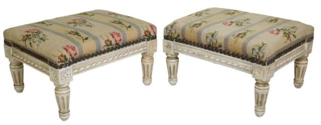 pair Petite French Louis XVI style painted footstools early 20th