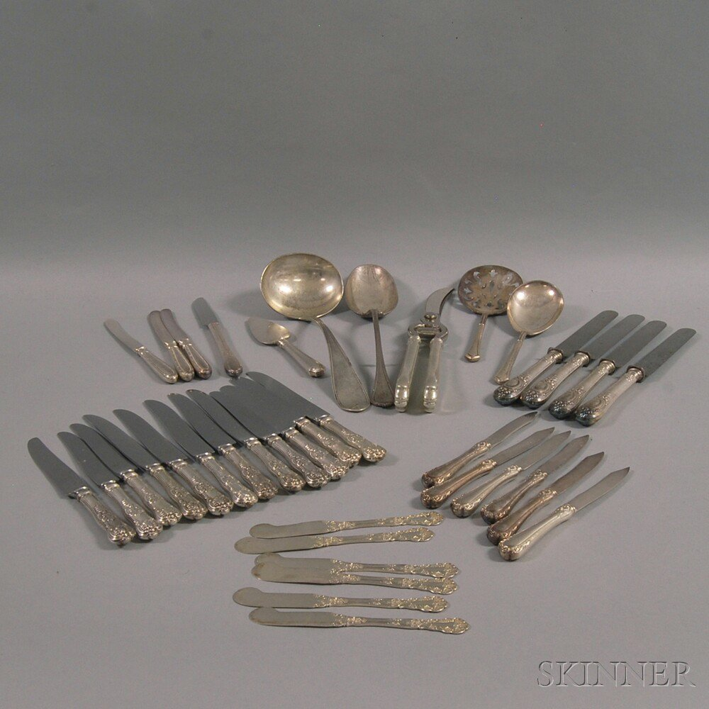 Group of Mostly Sterling Silver handled Knives including four French