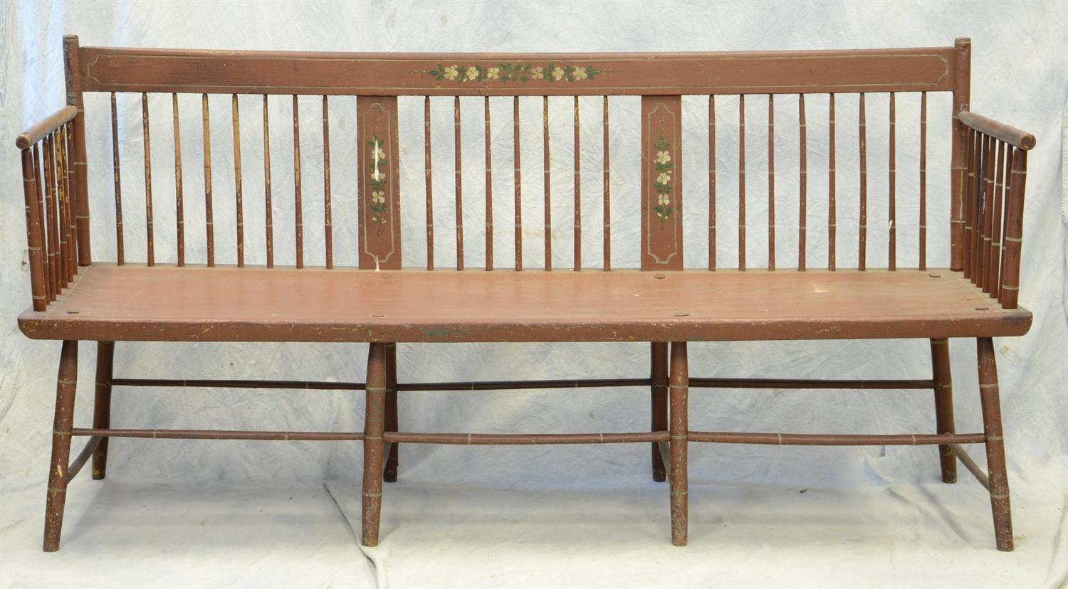 23 Spindle triple back bamboo turned Windsor settle bench with