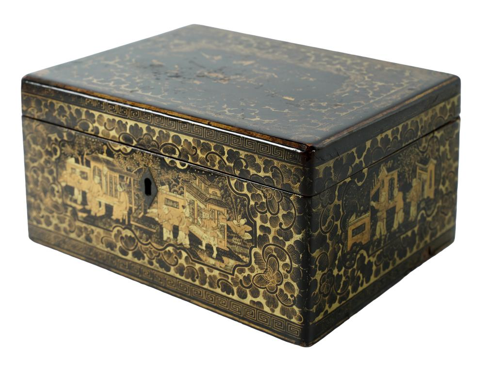 CHINESE EXPORT LACQUERED TABLE BOX19th century with hinged lid and