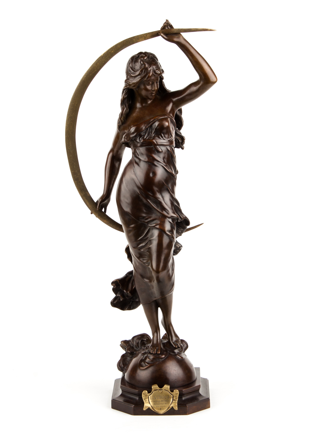 Auguste Moreau French Bronze Figure L Aurore Patinated bronze sculpture