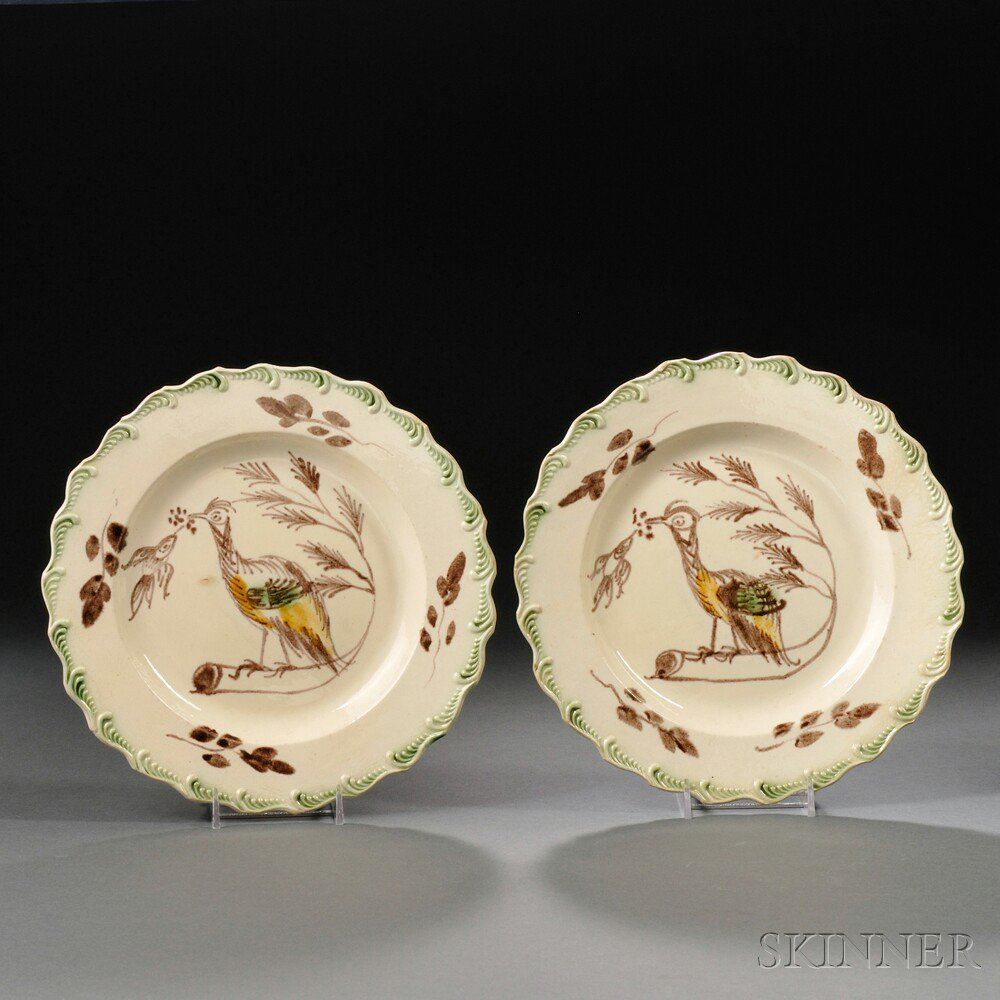 Pair of Staffordshire Cream colored Earthenware Plates England c 1775
