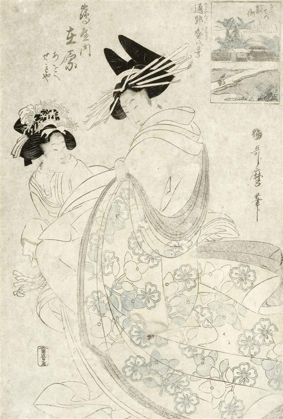 KITAGAWA UTAMARO 1750 1806 Two ban tate e Seal signature