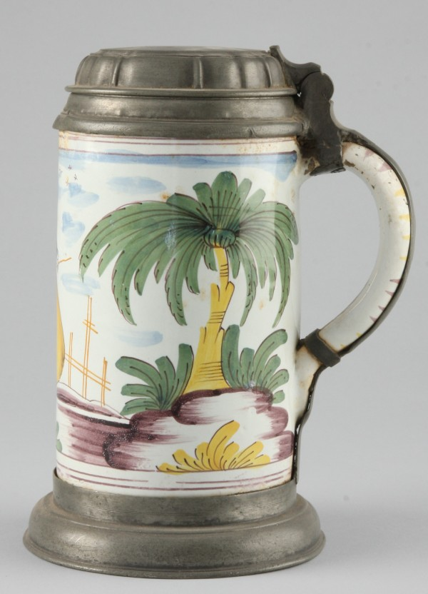 Tankard features woman working in field and decorated handle 8