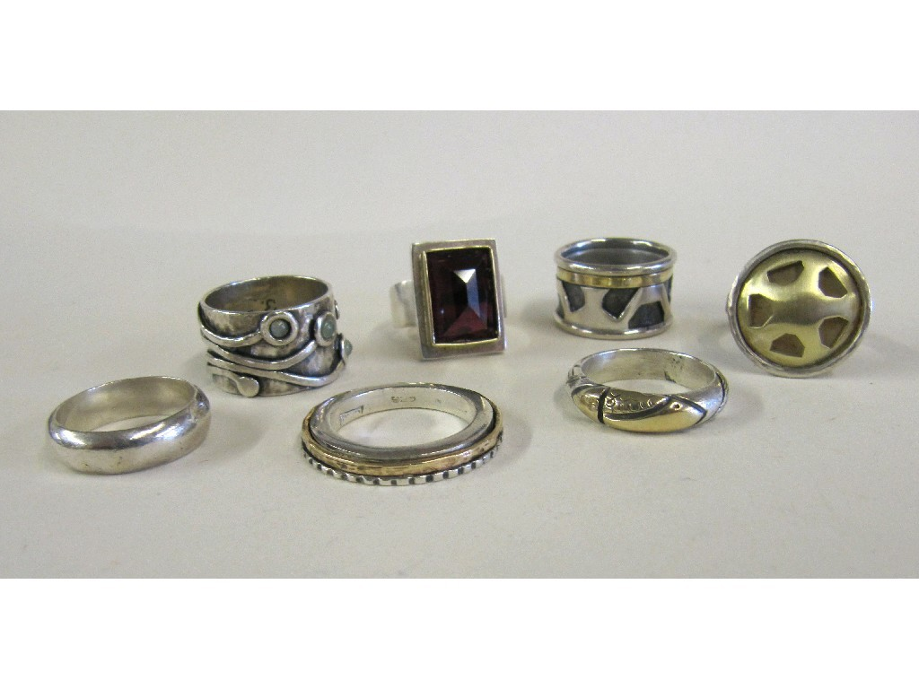 Seven various silver rings
