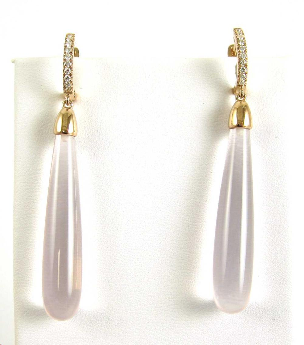 PAIR OF KUNZITE AND DIAMOND DANGLE EARRINGS each 14k rose