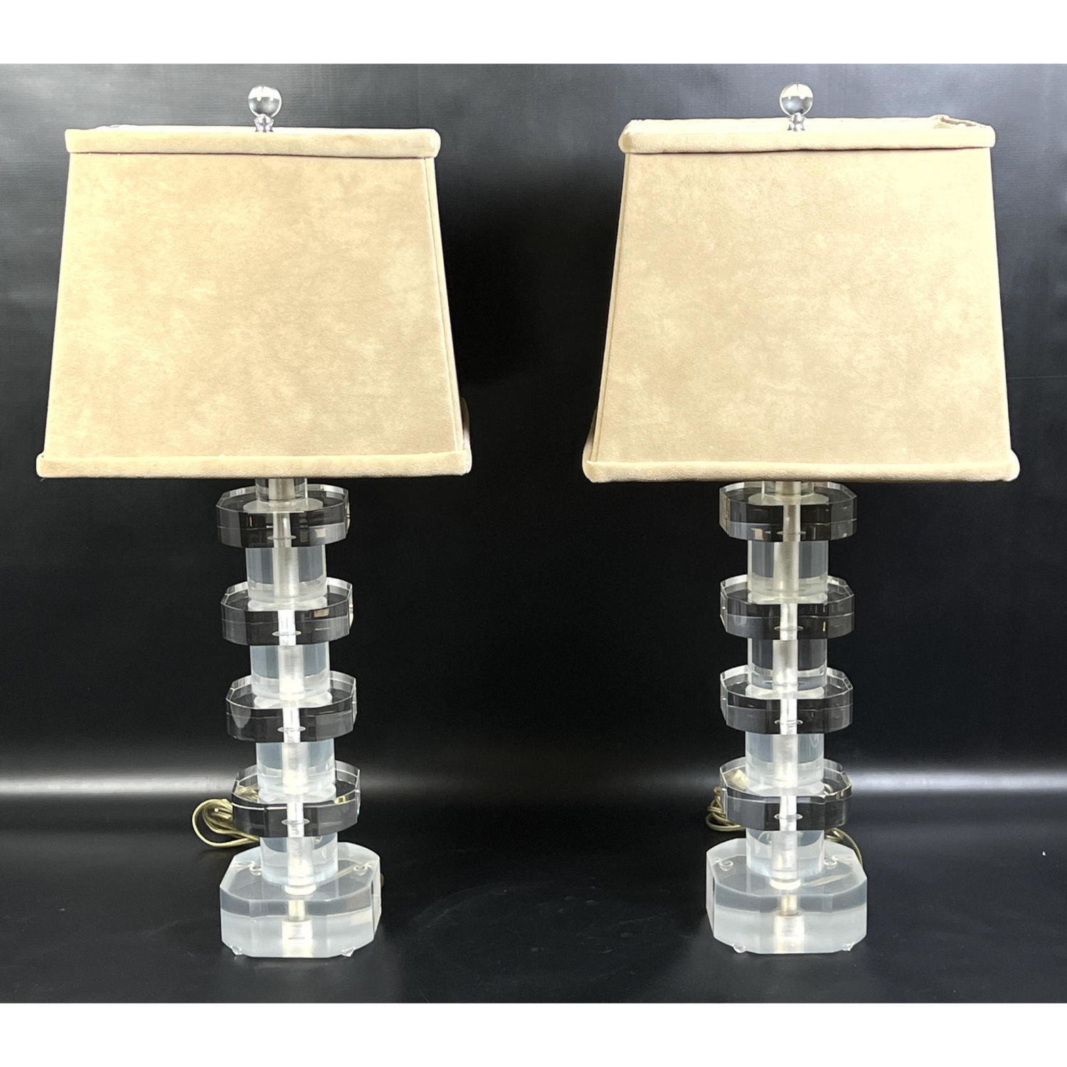 Pr Stacked Lucite Modernist Table Lamps Dimensions H 29 inches