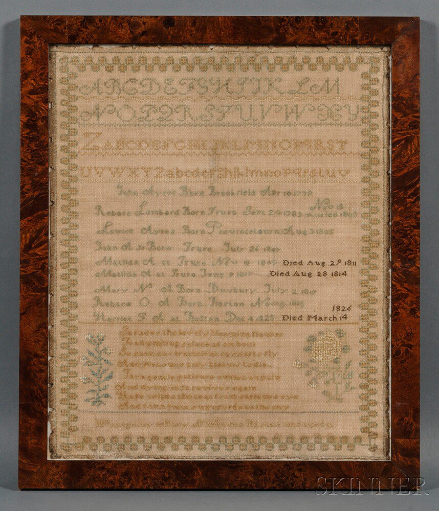 Needlework Family Record Wrought by Mary N Ayres Boston 1827