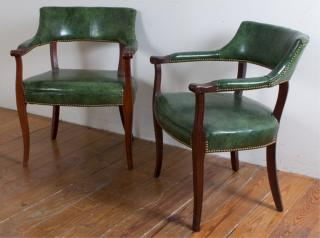 Captain s Guest Chairs Pair Pair of green upholstered captain