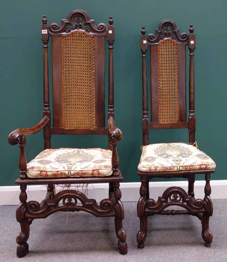 A set of seven 17th century style stained beech and