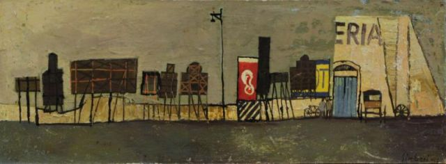 SIMBARI Nicola 1956 Oil on Board Street Viewwith Figures Signed