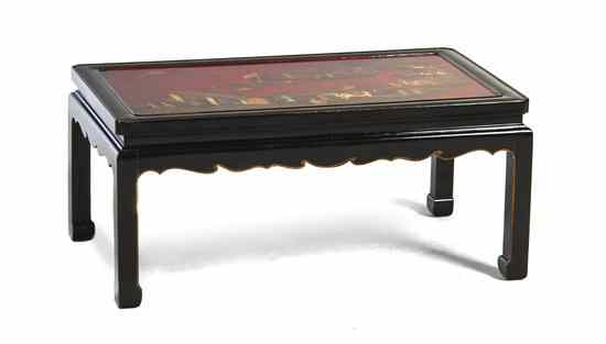 A Chinoiserie Decorated Tray on Stand having a rectangular top