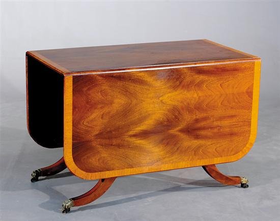 Federal style inlaid mahogany dining table banded rectangular top with