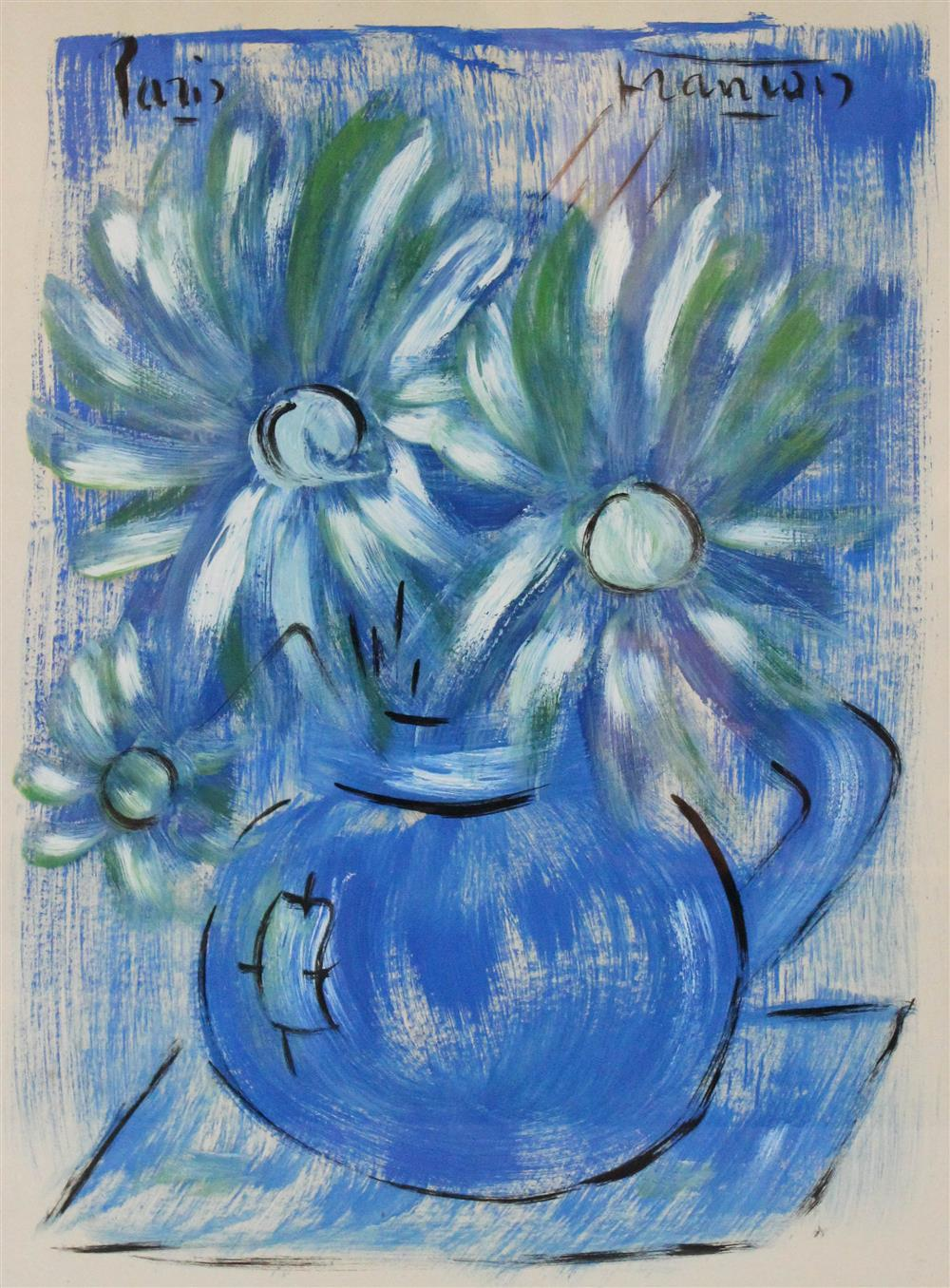 MARIAN FRENCH 20TH 21ST CENTURY FLEURS BLEU Oil on 23