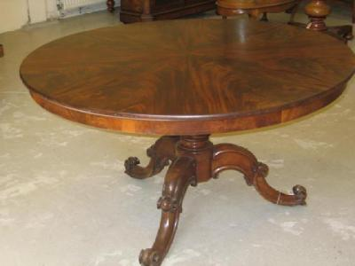 A VICTORIAN MAHOGANY BREAKFAST TABLE the radially veneered circular tip