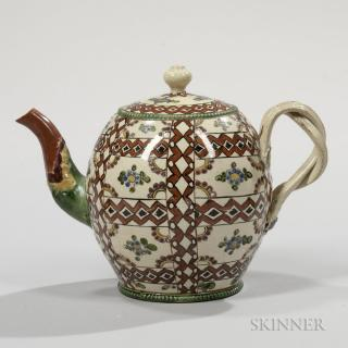 Chintz Pattern Cream colored Earthenware Teapot and Cover England c