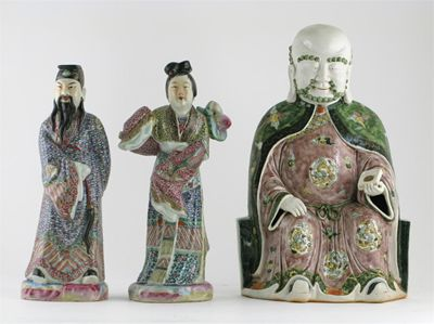 A pair of famille rose figures of a sage and