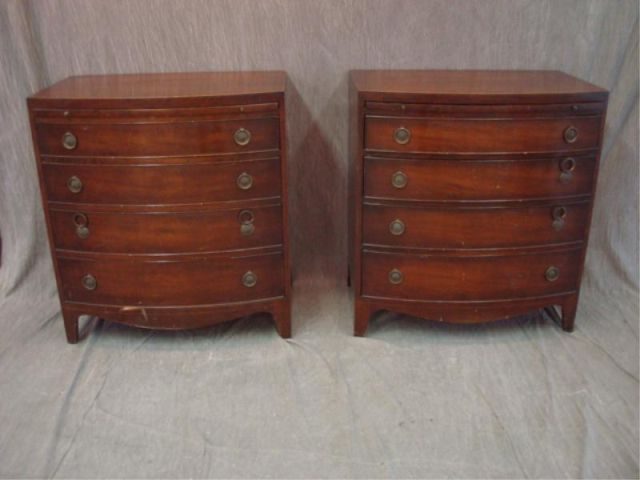 Pair mahogany bachelor chests with pull outs bow front From