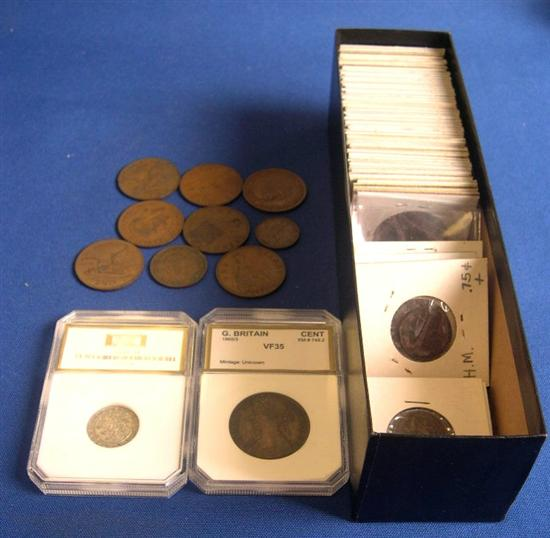 Lot of British coins including approximately 45 threepence from 1873