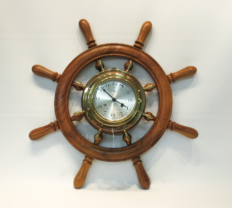 HOWARD MILLER SHIPS WHEEL CLOCK brass case clock with spring
