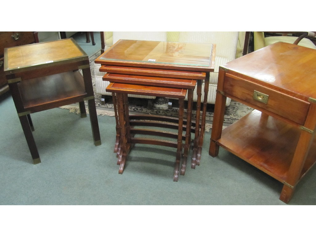 Yewwood Quartetto nest of tables and two brass bound occasional