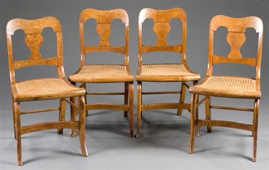 Group of 6 tiger maple chairs Mid 19th century With
