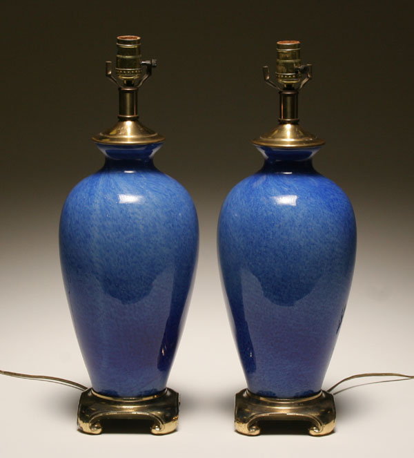 Pair cluthra like glass table lamps powdered shaded color and