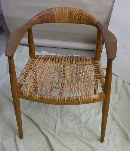 Chair with wicker woven seat Teak Wood and cane 30