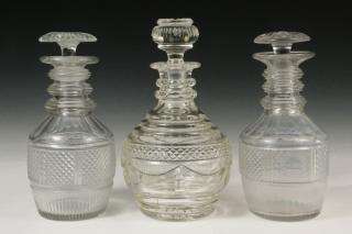 3 CRYSTAL DECANTERS Group of 3 Assorted 19th c Cut