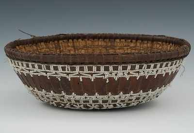 A Vintage Indonesian or Lombok Beaded Offering Basket Apprx 11