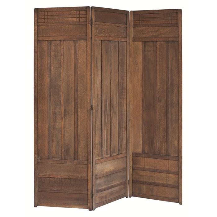 Arts and Crafts screen paneled form in three sections some
