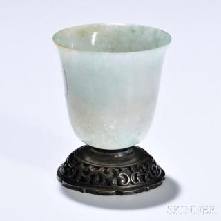 Jadeite Cup on Silverwork Stand Japan early 20th century the