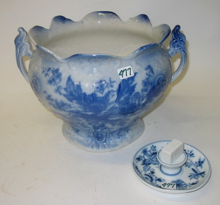 TWO BLUE AND WHITE DECORATIVE ACCESSORIES One is an English