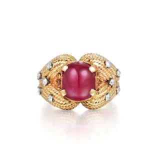 A Star Ruby and Diamond Ring Crafted out of 18K