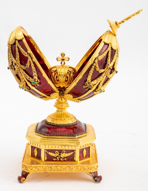 FRANKLIN MINT FABERGE SILVER ENAMEL EAGLE EGG The Franklin Mint
