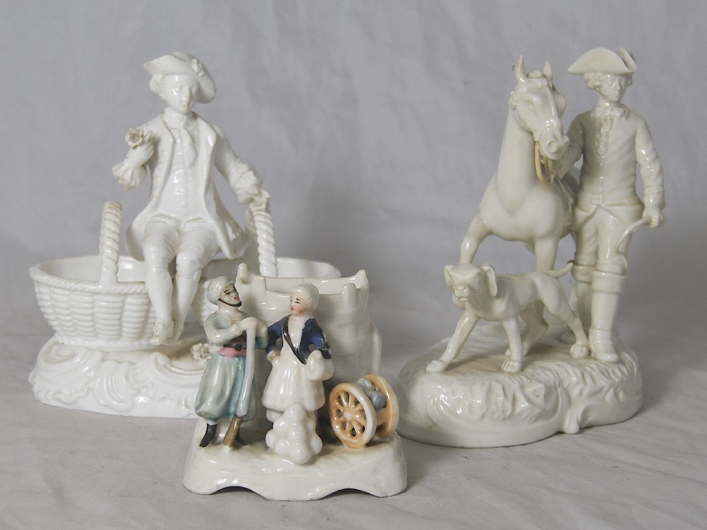 A French porcelain match pot fairing modelled with Turkish Artillery