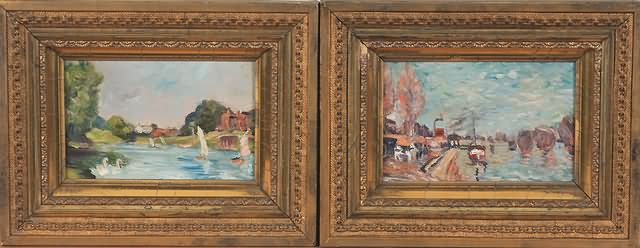 Hampton Court and The Seine at Suresnes pair of European