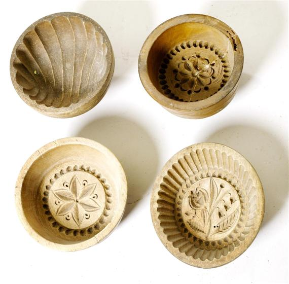 4 BUTTER MOLDS German 19th century Carved wood Consisting of