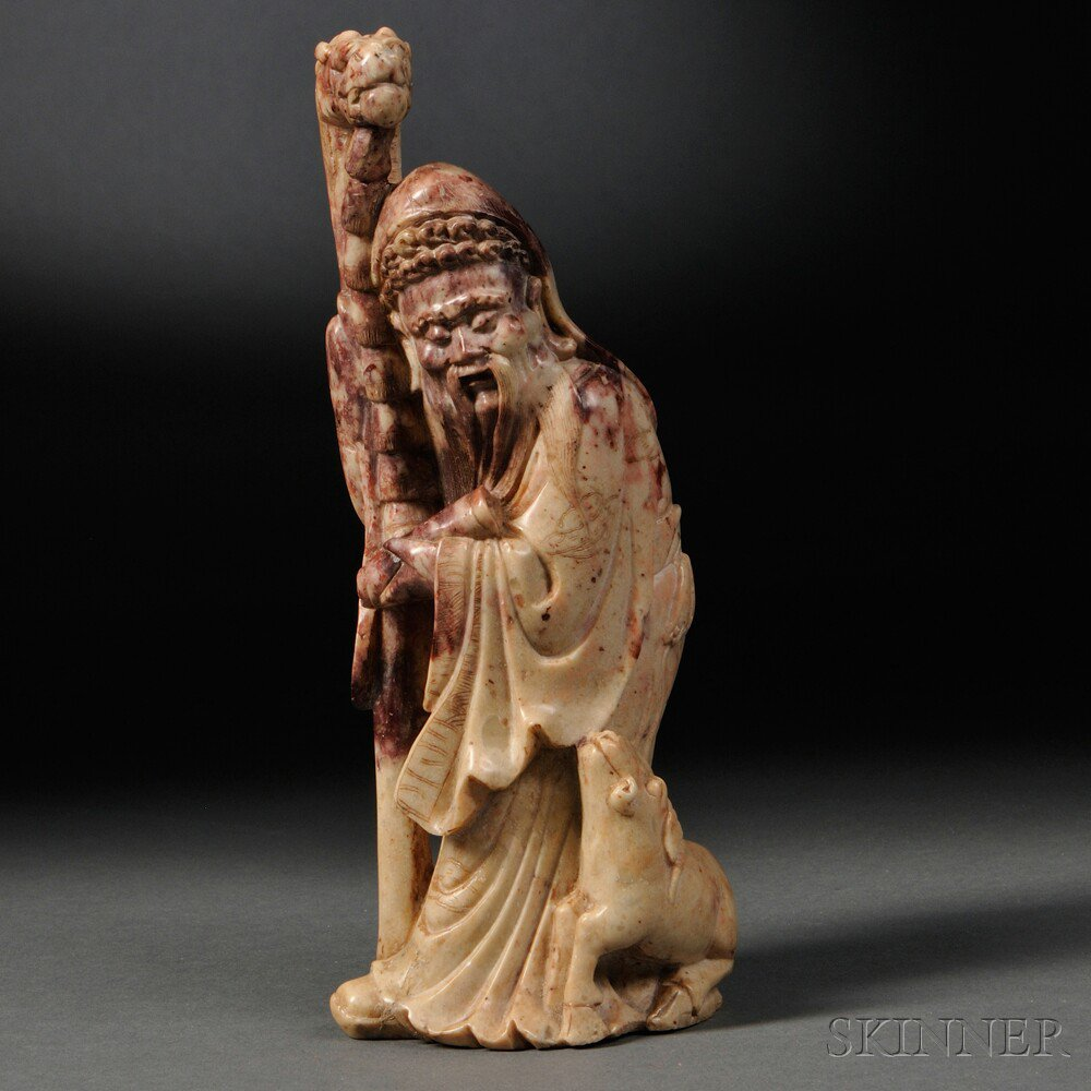 Figure of Shoulao China carved hardstone the beige stone flecked