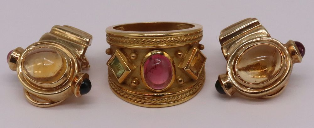JEWELRY 18kt 14kt and Colored Gem Cabochon Jewelry Grouping Includes