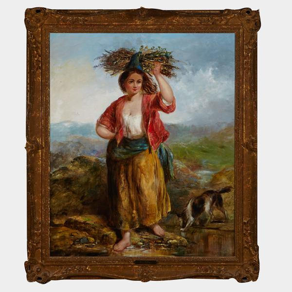 Paul Falconer Poole 1807 1879 YOUNG WOMAN GATHERING WOOD British