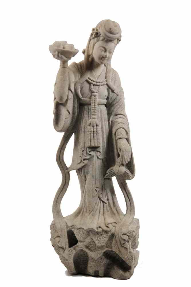 CHINESE MARBLE GARDEN STATUE 19TH C Standing Figure of QuanYin