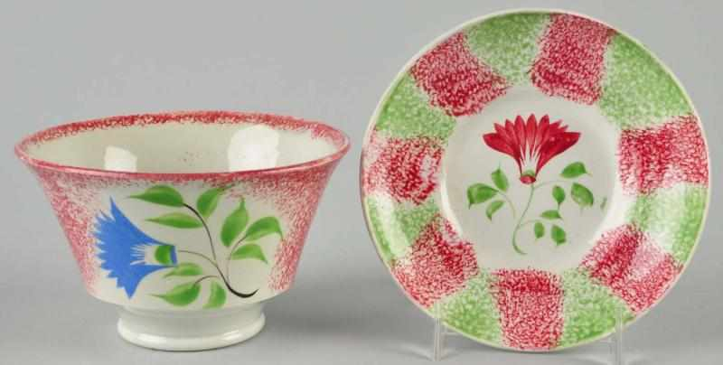 Lot of 2 Period Spatterware Pieces Description Both with thistle