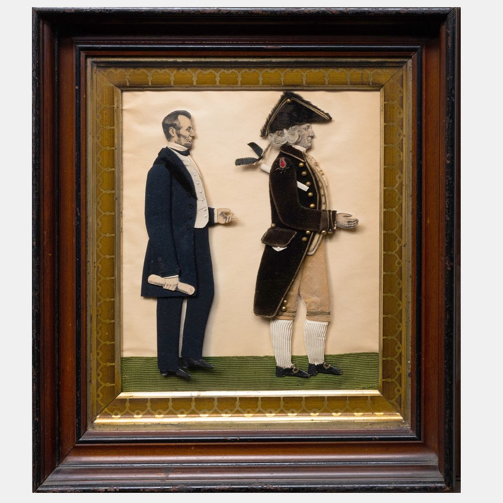 American Collage Picture of Washington and Lincoln Mixed media 17