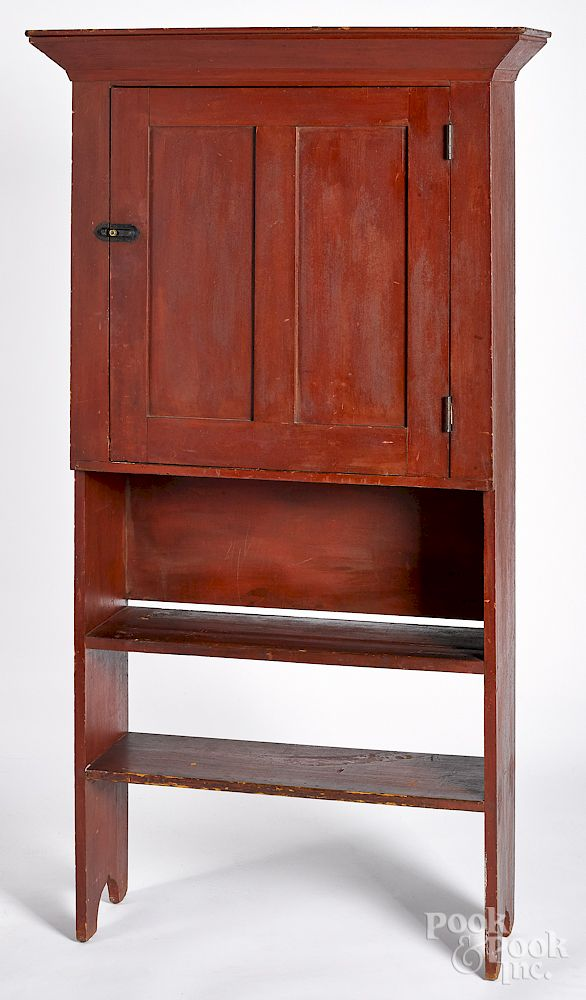 Painted pine cupboard Painted pine wall cupboard 19th c with