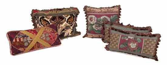 A Set of Three Tapestry Silk and Embroidered Pillows comprising