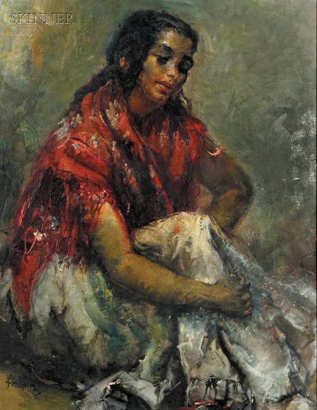 Gumersindo Sainz de Morales Spanish 1900 1976 Seated Woman Signed